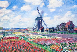 Moulin à vent dans un champ de tulipes sur Lydia Barber