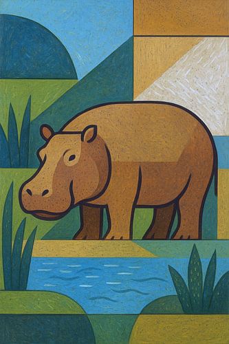 Een geometrische illustratie van een nijlpaard.