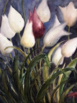 blanc et tulipes rouges sur Christine Nöhmeier