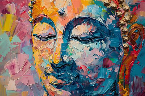 Expressieve abstracte compositie in levendige olieverf