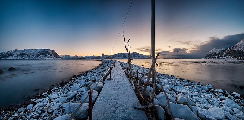 Lighthouse during winter sunset on Godøy, Sunnmøre, Møre og Romsdal, Norway by qtx