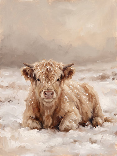 Highland calf in the snow – Winter Stillness