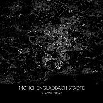 Carte en noir et blanc de Mönchengladbach Städte, Rhénanie du Nord-Westphalie, Allemagne. sur Rezona