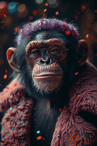 Funny monkey birthday present in 60s disco style