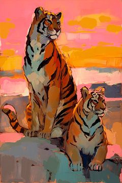 Tigres au coucher du soleil sur Treechild