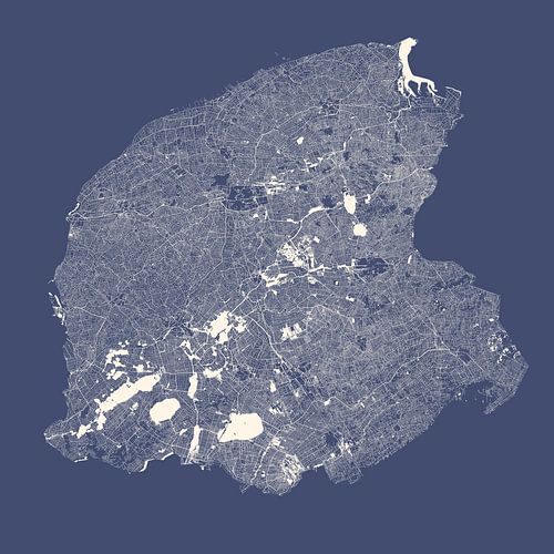 Waterkaart van Friesland in Royaalblauw