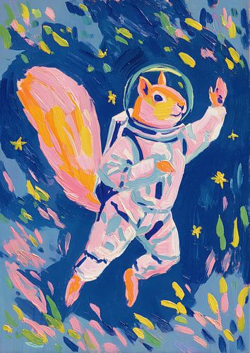 Squirrel astronaut - Colourful gouache