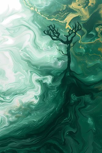 Abstracte boom in groen landschap