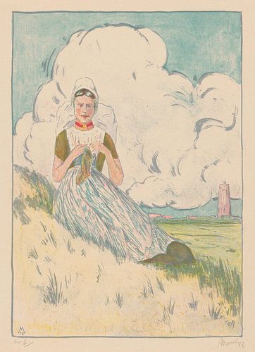 Simon Moulijn, Breiend Zeeuws meisje, 1918