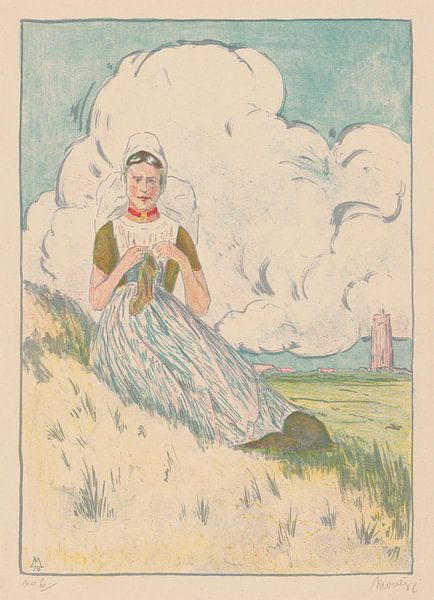 Simon Moulijn, Knitting Zeeland girl, 1918 by Atelier Liesjes