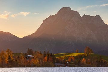 Automne et lever de soleil au lac Hopfensee, Bavière