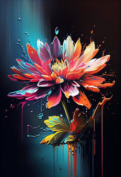 Fleur prise dans l&#039;eau avec de la peinture acrylique et du floetrol par Harry Stok