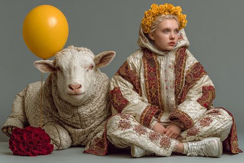 surrealistisch portret vrouw met schaap