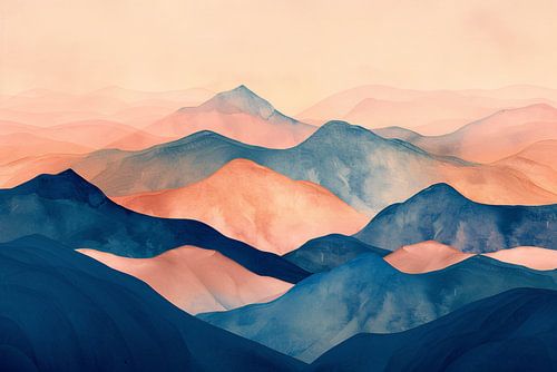 Abstracte Pastelkleurige Bergen in Harmonieuze Golven