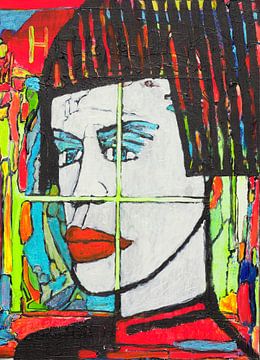 Woman with white face and black hair by Henk Snoek Snelle