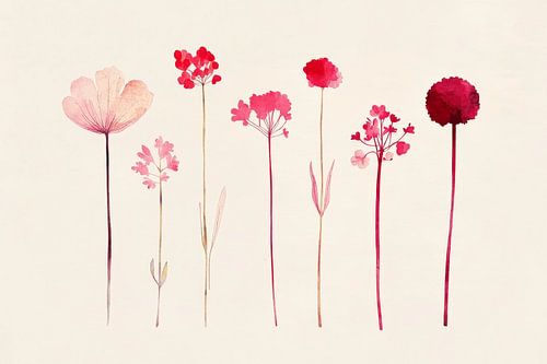 Rode bloemen, aquarel