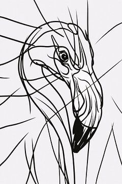 Black-and-white abstract bird line art by De Muurdecoratie