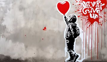 Urban - Jongen met ballon - Geef nooit op - Hommage Banksy van Felix von Altersheim