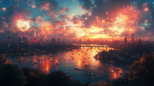 Feuerwerk über dem Stadtbild