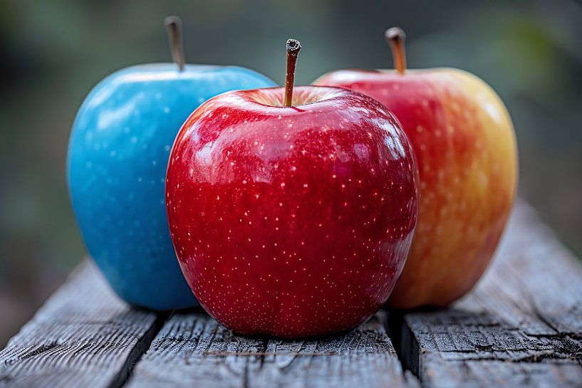 Three Apples on Wooden Table by Art & Soul Creations