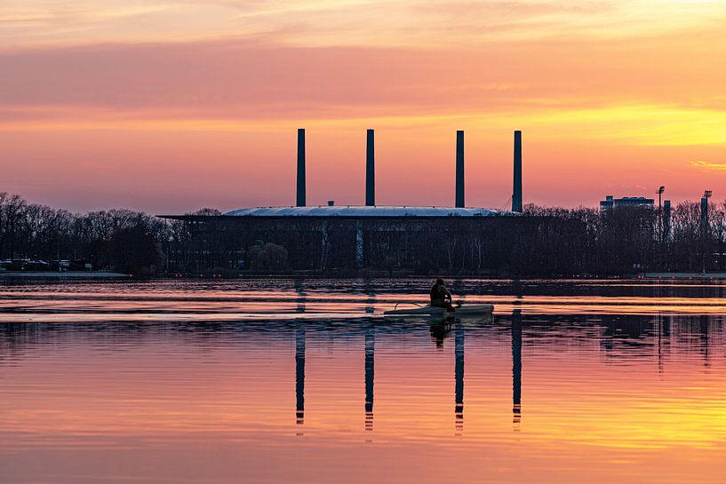 Canoe driver on the Allersee at sunset by Marc-Sven Kirsch