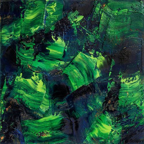 Abstract olieverf schilderij, natuur, mystiek, groen en zwart