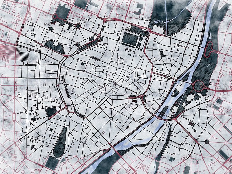 Kaart van München centrum in de stijl 'White Winter' van Maporia