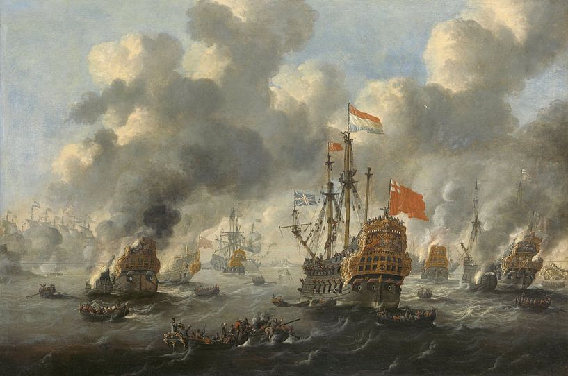 VOC Sea Battle painting: The burning of the English fleet off Chatham, 20 June 1667, Peter van de by Schilderijen Nu