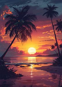 Sonnenuntergang und Kokospalme