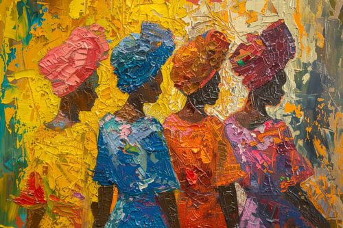 Vrouwenportret Collage Kleurrijke Figuren in Profiel