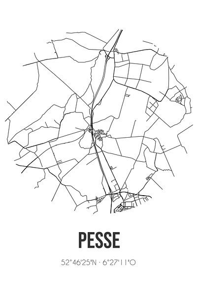 Pesse (Drenthe) | Landkaart | Zwart-wit van Stad & Wand