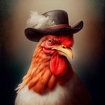 Stately portrait of a Rooster with hat. Part 4 by Maarten Knops