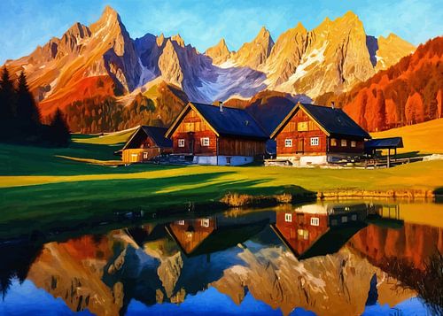 Uitzicht op de Geisleralm Tegen Hut en Kleine Vijver