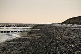 Groyne in Zingst aan de Baltische Zee, die in zee reikt. van Martin Köbsch