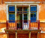 Open Huis... (Oranje Huis met Ramen) van Caroline Lichthart thumbnail