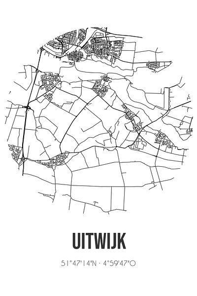 Uitwijk (Noord-Brabant) | Map | Black and White by Prints of Place