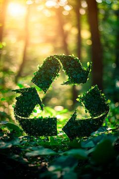 Natuurliefhebbend recyclingsymbool in het bos van Poster Art Shop