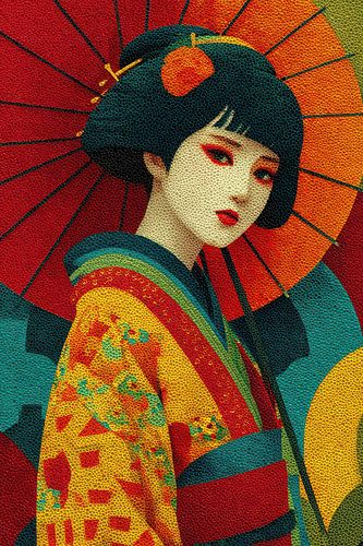 picturesque japanese art Geisha woman