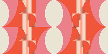 Retro geometrisch kunstwerk met cirkels en strepen in oranje en roze van Dina Dankers
