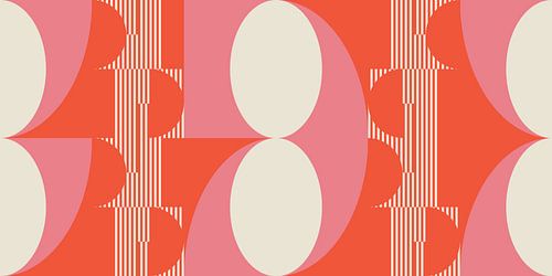 Dessin géométrique rétro avec cercles et rayures en orange et rose