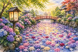 River of Blossoms - Hydrangea Festival in Japan von Mahalola