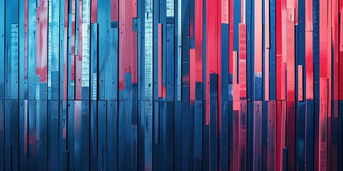 Abstract façade in blue and red