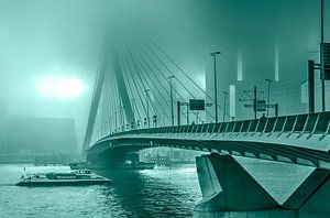 Erasmus-Brücke im Nebel - monochrom