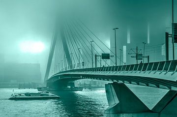 Erasmus Bridge in the Mist - monochrome