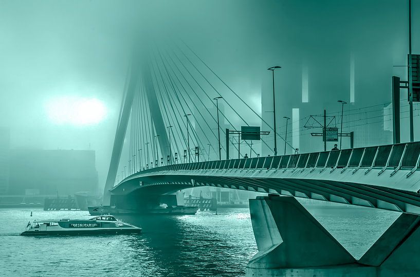 Erasmusbrug in de mist - monochroom van Frans Blok