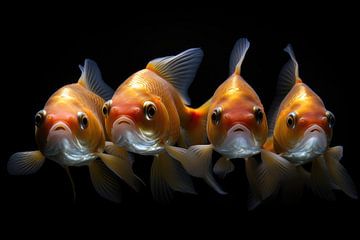 Enchanting Eye Contact: Four Golden Fish by Digitale Schilderijen