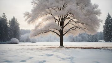 Besneeuwde boom in bos