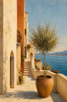 Sonnendurchfluteter mediterraner Innenhof am Meer