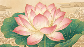 Vibrant Pink Lotus Blossom with Golden Oriental Accents by Siti Zuliana