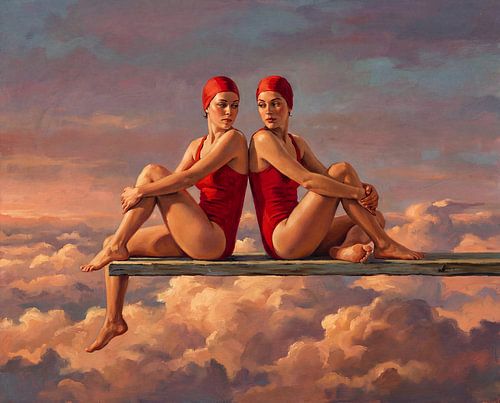 Women in Red Above the Clouds